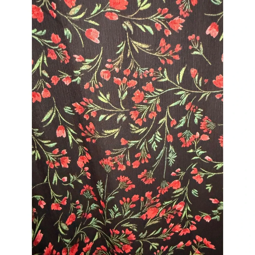 Calvin Klein Floral Puff Sleeve Ruffle Hem Mini Dress Black‎ Red Size 2